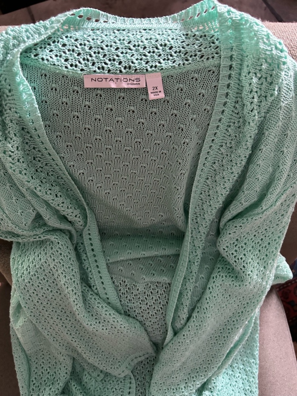 Notations Mint Openwork Knit Cardigan